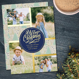 Frohe Weihnachtsbaumen 4 Foto Collage Mint Gold Folien Feiertagskarte
