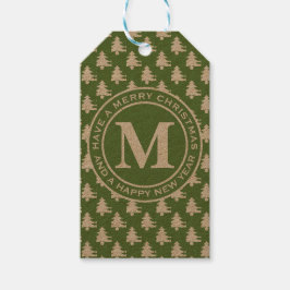 Frohe Weihnachtsbaumen Grüne Monogram Geschenkanhänger
