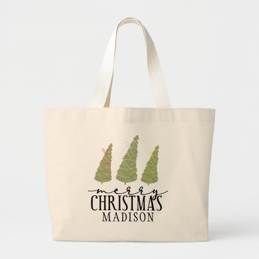 Frohe Weihnachtsbaumen Moderne Skriptferien Jumbo Stoffbeutel (Vorne)