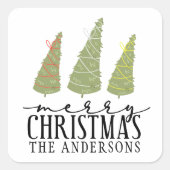 Frohe Weihnachtsbaumen Moderne Skriptferien Quadratischer Aufkleber (Vorderseite)
