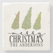Frohe Weihnachtsbaumen Moderne Skriptferien Steinuntersetzer (Vorderseite)