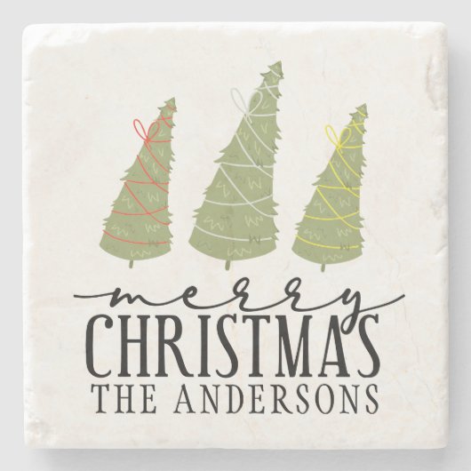 Frohe Weihnachtsbaumen Moderne Skriptferien Steinuntersetzer (Vorderseite)
