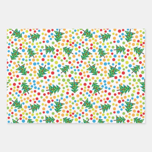 Frohe Weihnachtsbaumen, Polka-Punkte und Streifen Geschenkpapier Set (Vorderseite 3)