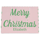 Frohe Weihnachtsbaumen Rosa und grüner Text Name Große Geschenktüte (Vorderseite)