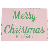 Frohe Weihnachtsbaumen Rosa und grüner Text Name Große Geschenktüte (Rückseite)