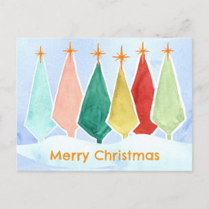 Frohe Weihnachtsbaumen Star Snow Watercolor Feiertagspostkarte