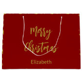 Frohe Weihnachtsbaumen Tief Rot und Gold Name Text Große Geschenktüte (Vorderseite)