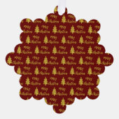 Frohe Weihnachtsbaumen Tief Rot und Gold Script Ornament Karte (Vorderseite)