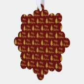 Frohe Weihnachtsbaumen Tief Rot und Gold Script Ornament Karte (Linke Ecke)