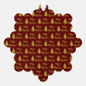 Frohe Weihnachtsbaumen Tief Rot und Gold Script Ornament Karte (Rückseite)