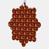 Frohe Weihnachtsbaumen Tief Rot und Gold Script Ornament Karte (Linke Ecke)