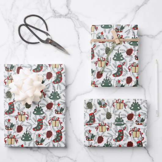 Frohe Weihnachtsbaumen Weihnachtskerzen Vintag Geschenkpapier Set (Vorderseite)