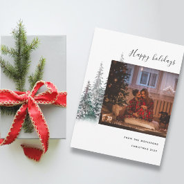 Frohe Weihnachtsbaumfamilie Foto modern glücklich Feiertagskarte