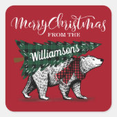 Frohe Weihnachtsbaumfamilie Quadratischer Aufkleber (Vorderseite)