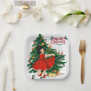 Frohe Weihnachtsbaumkunst Vintag Pappteller