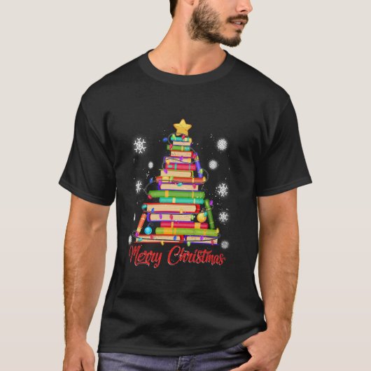 Frohe Weihnachtsbaumleuchten Lesen Bücher Lover Li T-Shirt (Vorderseite)