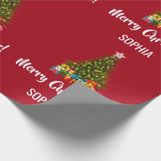 Frohe Weihnachtsbaumleuchten Personalisiert Geschenkpapier (Ecke)