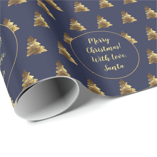 Frohe Weihnachtsbaummuster Elegant Dark Blue Geschenkpapier (Rolleneckpunkt)