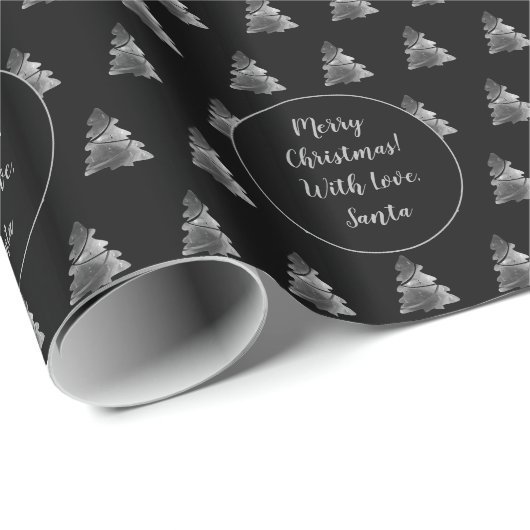 Frohe Weihnachtsbaummuster Elegant Schwarz Grau Geschenkpapier (Rolleneckpunkt)