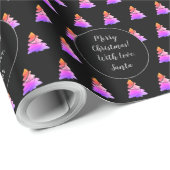 Frohe Weihnachtsbaummuster Moderne Schwarz und Ros Geschenkpapier (Rolleneckpunkt)