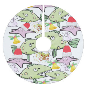 Frohe Weihnachtsbaumrock-Weihnachtsmannmütze, Fisc Polyester Weihnachtsbaumdecke