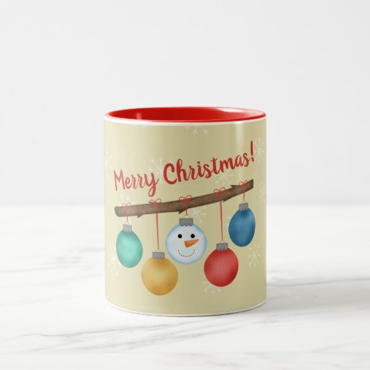 Frohe Weihnachtsbaumschmuck auf Ast Brauch Zweifarbige Tasse (Mittel)