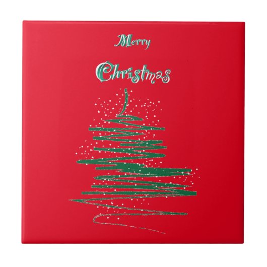 Frohe Weihnachtsbaumschneeflocken Fliese (Vorderseite)