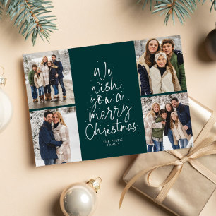Frohe Weihnachtsbaumspass Foto Collage dunkelgrün Feiertagskarte