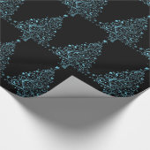 Frohe Weihnachtsbaumsteine Black Metallic Blue Geschenkpapier (Ecke)