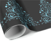 Frohe Weihnachtsbaumsteine Black Metallic Blue Geschenkpapier (Rolleneckpunkt)