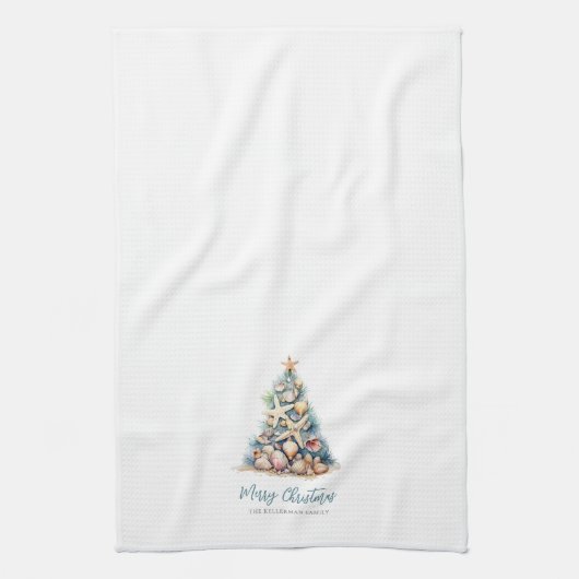 Frohe Weihnachtsbaumstrand Geschirrtuch (Vertikal)