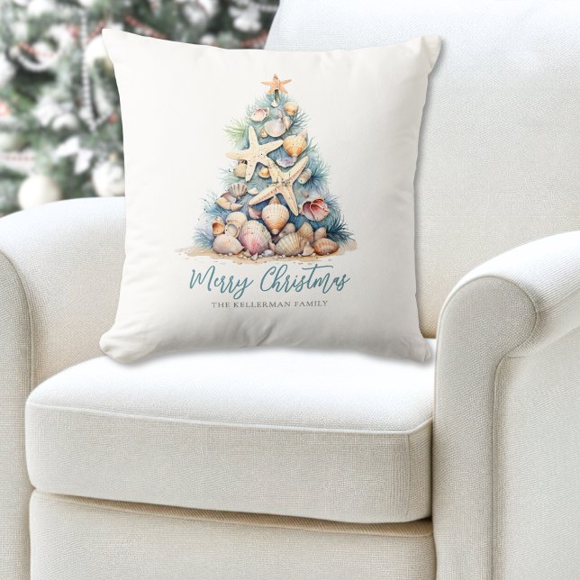 Frohe Weihnachtsbaumstrand Kissen (Merry Christmas Tree Beach Throw Pillow )