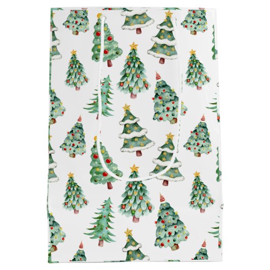 Frohe Weihnachtsbaumstruktur weiß grün Winter Mittlere Geschenktüte (Rückseite)