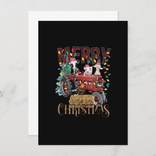 Frohe Weihnachtsbaumtiere LKW Weihnachtsbaum Einladung (Vorne/Hinten)