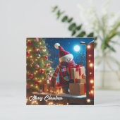 Frohe Weihnachtsbaumtransporter mit Geschenken Feiertagskarte (Stehend Vorderseite)