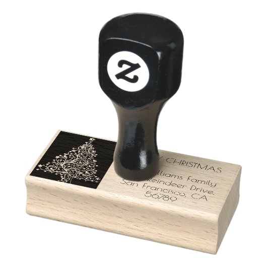 Frohe Weihnachtsbaumtypografie Schwarz und Weiß Gummistempel (Stempel)