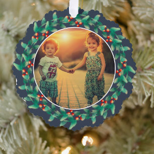 Frohe Weihnachtsbeeren Foto Papier Ornament Card Karte