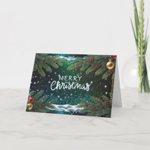 Frohe Weihnachtsbeeren, Zweige und Ornamente  Feiertagskarte