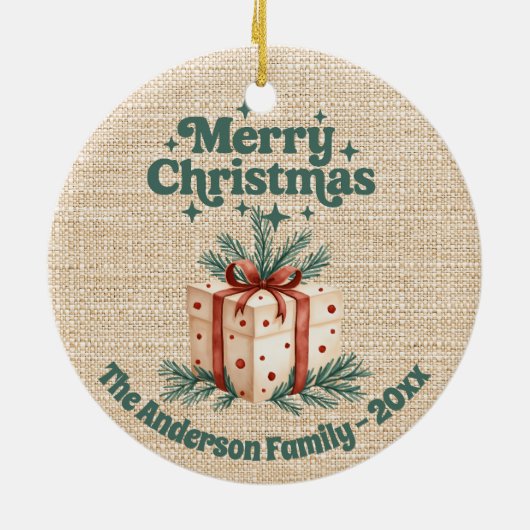 Frohe Weihnachtsbeige Geschenkboxen grün Keramik Ornament (Hinten)