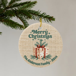 Frohe Weihnachtsbeige Geschenkboxen grün Keramik Ornament