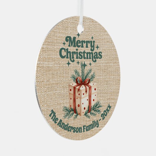 Frohe Weihnachtsbeige Geschenkboxen grün Ornament Aus Metall (Vorderseite Rechts)