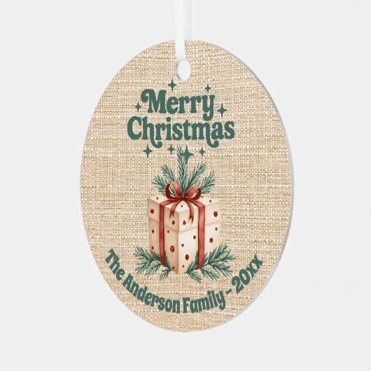 Frohe Weihnachtsbeige Geschenkboxen grün Ornament Aus Metall (Vorderseite links)