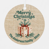 Frohe Weihnachtsbeige Geschenkboxen grün Ornament Aus Metall (Vorderseite)