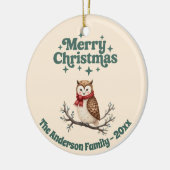 Frohe Weihnachtsbeige niedliche Eule Keramik Ornament (Links)
