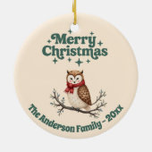 Frohe Weihnachtsbeige niedliche Eule Keramik Ornament (Hinten)