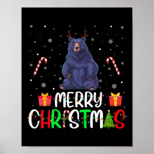 Frohe Weihnachtsbeleuchtung Bear Reindeer Hat Xmas Poster