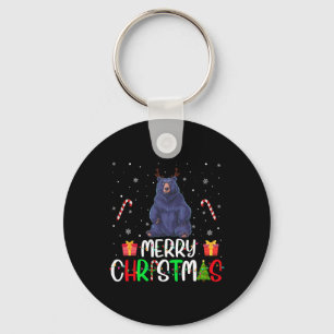 Frohe Weihnachtsbeleuchtung Bear Reindeer Hat Xmas Schlüsselanhänger