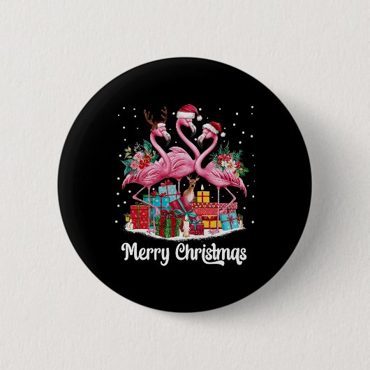 Frohe Weihnachtsbeleuchtung Flamingo Weihnachtsman Button (Vorderseite)