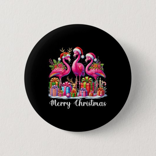Frohe Weihnachtsbeleuchtung Flamingo Weihnachtsman Button (Vorderseite)