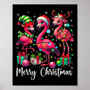 Frohe Weihnachtsbeleuchtung Flamingo Weihnachtsman Poster